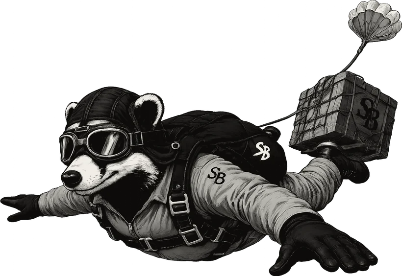 Snazzy Badger in freefall